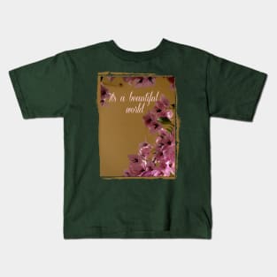 beautiful world with pink flowers into vintage frame Kids T-Shirt